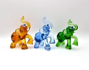 Handblown Glass Elephant Figurine: Lampwork Art Glass with Heart