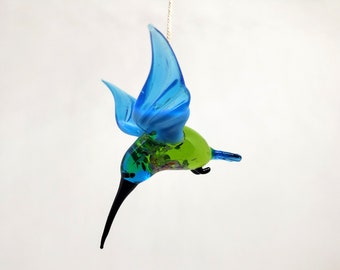 Glass Hummingbird figurine, Flying birds Hummingbird, Hummingbird Figure, Glass animals, Hand blown glass, Bird sculpture, Unique Gift