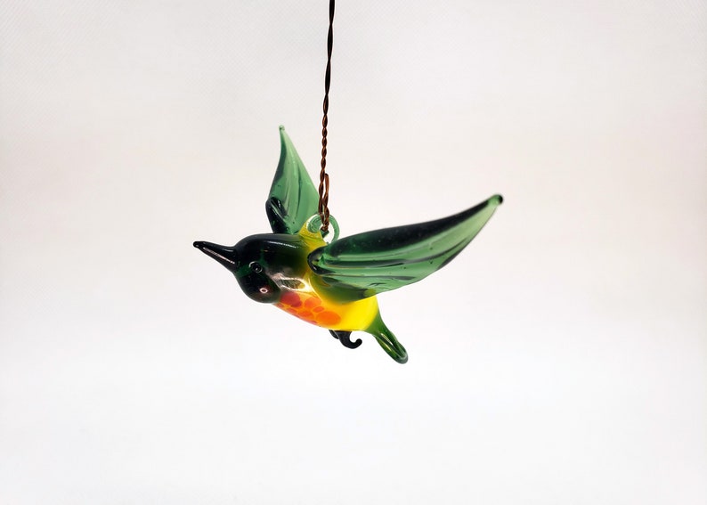 Flying Bird figurine, Figurine Blown Glass, Hand blown glass, Bird sculpture, Home decor, Animal Glass Figurine, Glass miniatures, Art glass image 2