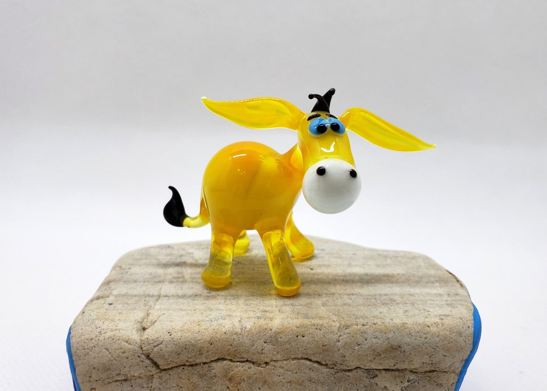 Handmade Glass Donkey Figurine, Collectible Handblown, Home Decor, Art
