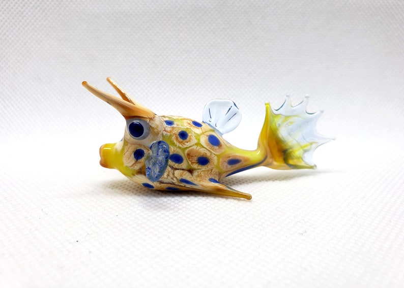 Horned Boxfish, Sea Cow Fish, Lactoria cornuta, Hand blown glass, Figurine Blown Glass, Home decor, Glass sea animals, Art glass,Unique Gift image 3