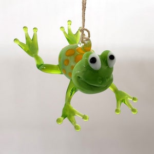 Hanging Frog, Frog with hanging loop, Glass Frog Miniature, Handblown Frog, Blown Glass, Lampwork, Art glass, Birthday Gift, Unique Gift
