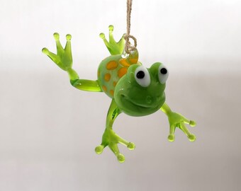 Hanging Frog, Frog with hanging loop, Glass Frog Miniature, Handblown Frog, Blown Glass, Lampwork, Art glass, Birthday Gift, Unique Gift