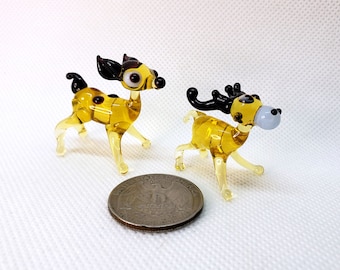 Lampwork Glass Miniature Fawn and Elk, Hand Blown Figurines, Miniature Art Glass Deer Sculpture, Tiny Woodland Animal Collectible
