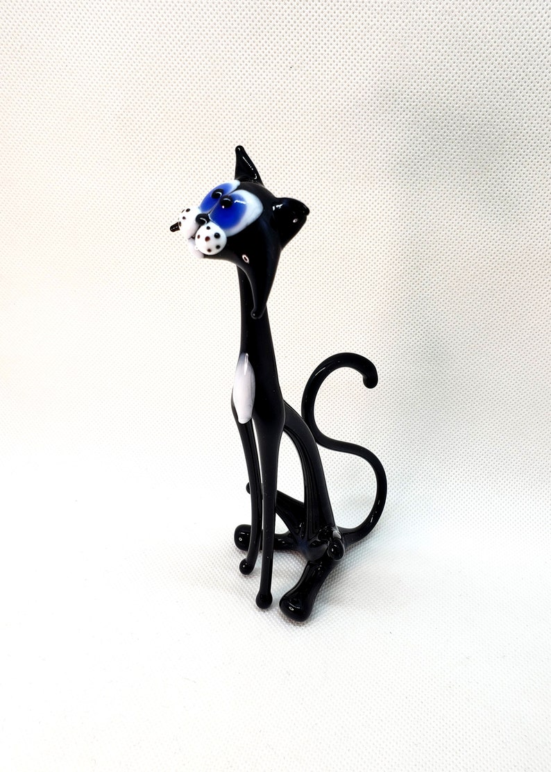 Big Black Cat Figurine Black Glass Cat Black Cat Collectible Etsy