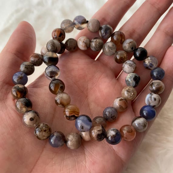 One black flower agate bracelet 8mm