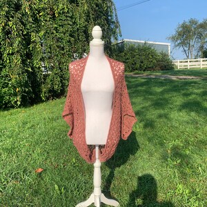 Pink Crochet Cardigan with mid-length sleeves, jacket