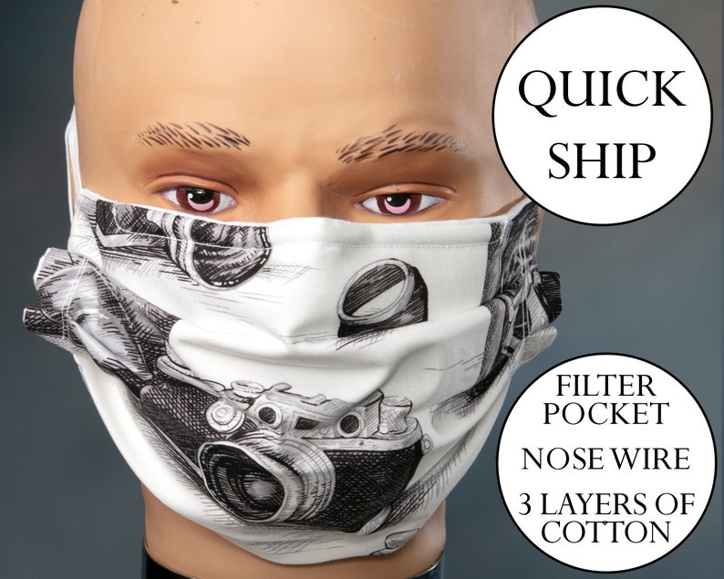 Photography / Vintage Face Mask Washable 3 Layers with Nose Etsy