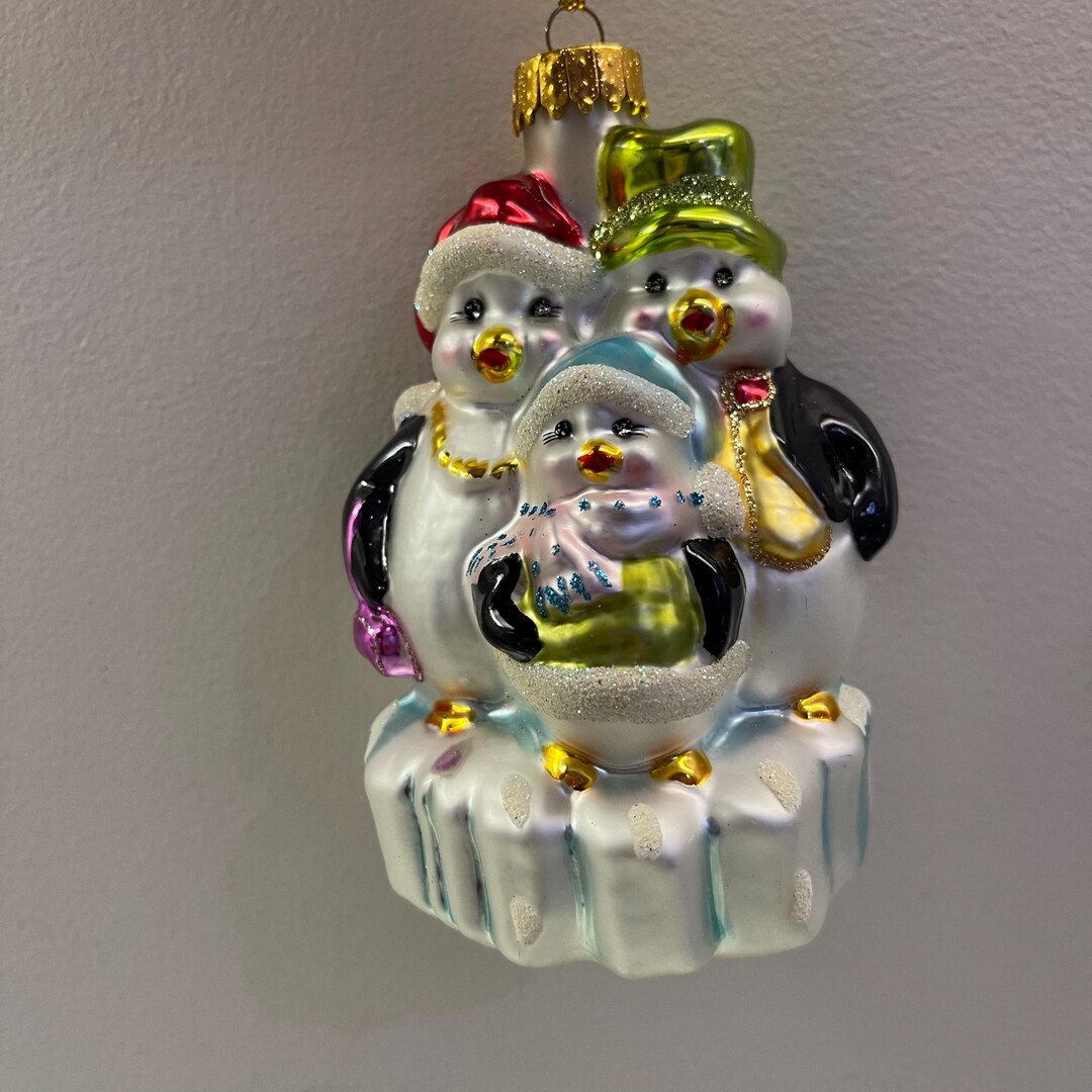 Hand Blown Glass Penguin Christmas Ornament Approximately 5” Our Family ...