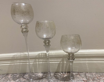 3 Large Wine Glass Cup Candle Holder Home Decor Decorative Glasses Cups