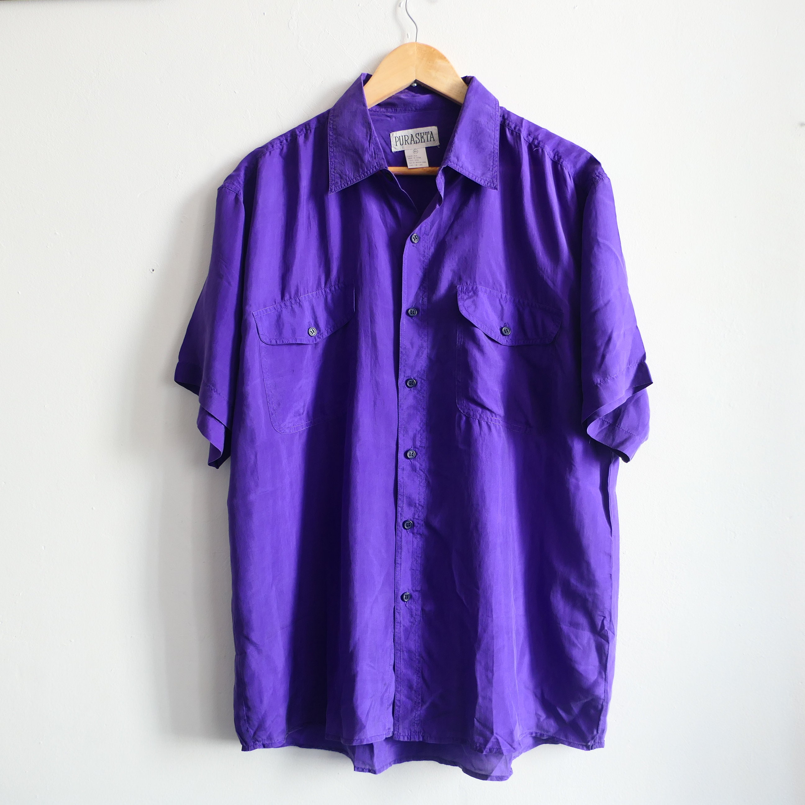 UNISEX Vintage Lilac Purple 100% Silk Shirt M L Oversized | Etsy