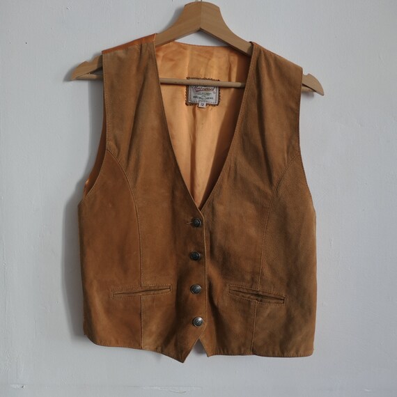 Vintage Suede Leather Tan Orange Waistcoat Jacket