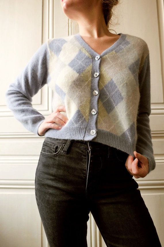 Vintage lilac and cream argyle scandinavian Cardig