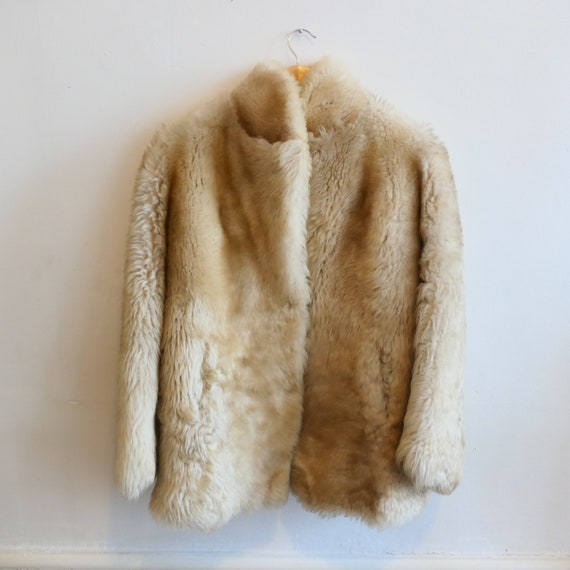 Vintage faux fur Cream Beige Coat Jacket Overcoat