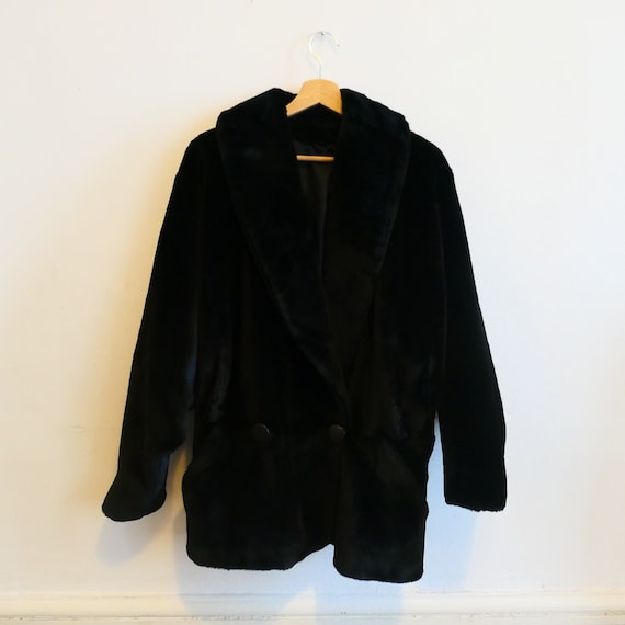 Vintage faux fur Black Coat Jacket Overcoat Retro