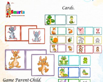 Matching card game, preschool animals card game