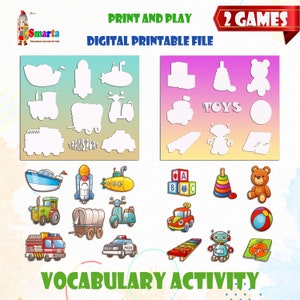 Atividade de desenvolvimento de fala infantil, jogo de cartas correspondente, jogo de vocabulário