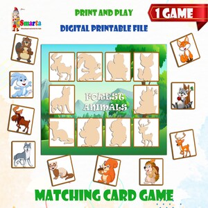 Plan de estudios preescolar, juego de cartas de combinación de animales del bosque
