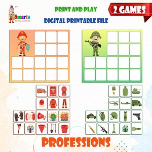 Atividade de vocabulário infantil, jogo de cartas pré-escolar, atividade profissional