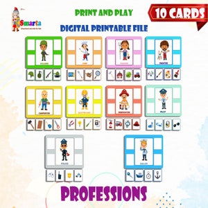 Matching card game, preschool profession card game