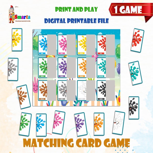 Preschool curriculum, matching card game, learn colors