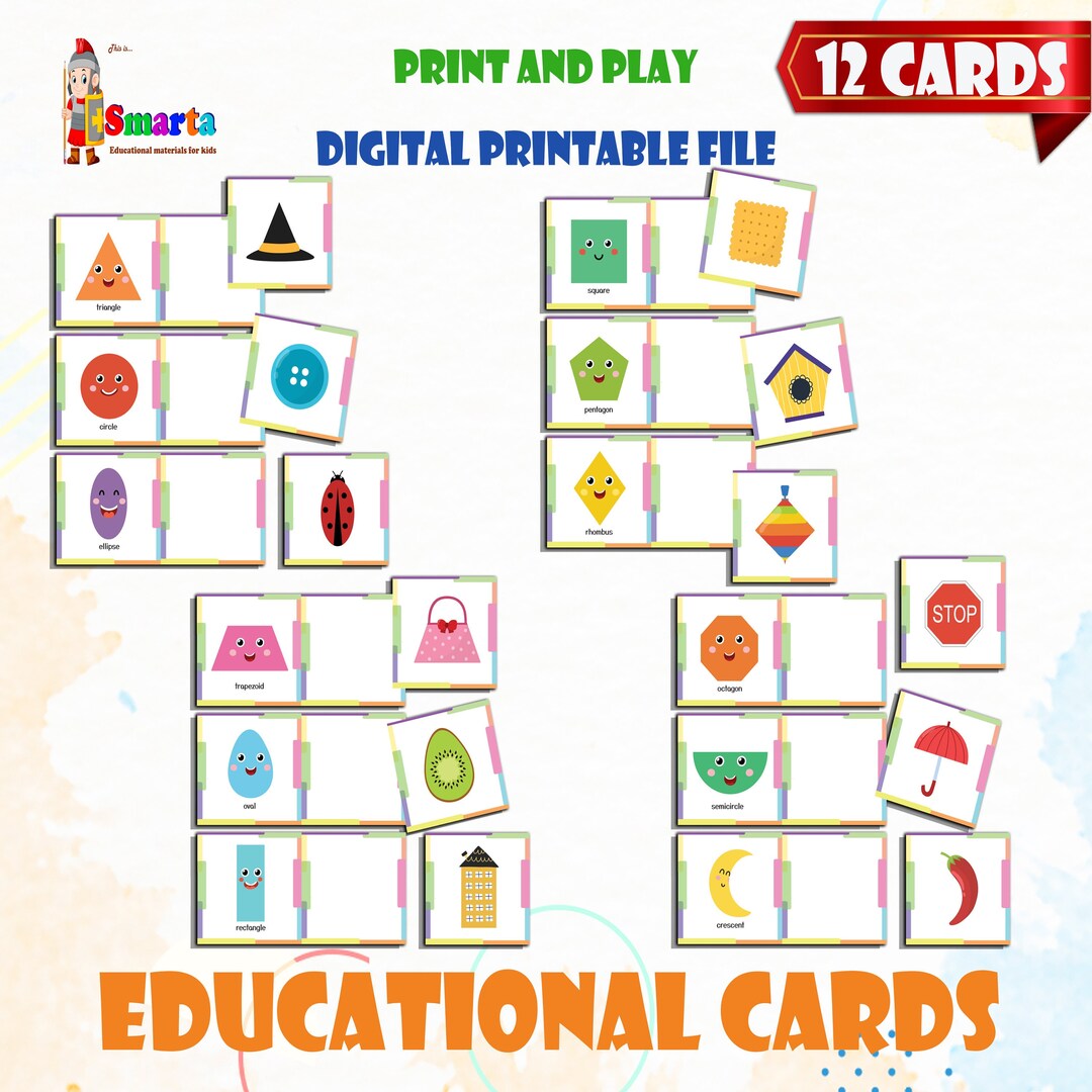 Matching Card Game, Educational Cards, Learn Shapes Activity - Etsy UK