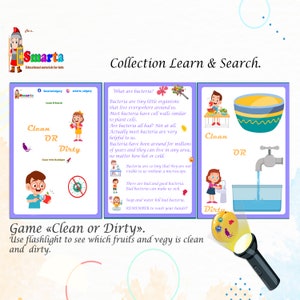 Educational activity, matching card game clean and dirty