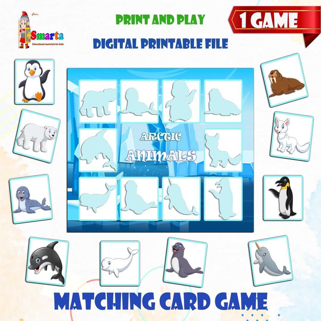 Let's Learn Activity, Matching Card Game Arctic Animals - Etsy UK