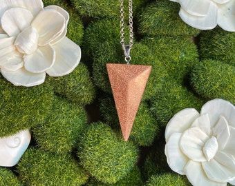 Gemstone Jewelry UNISEX 30mm Brown Goldstone Arrowhead on a 16 Leather Cord Necklace