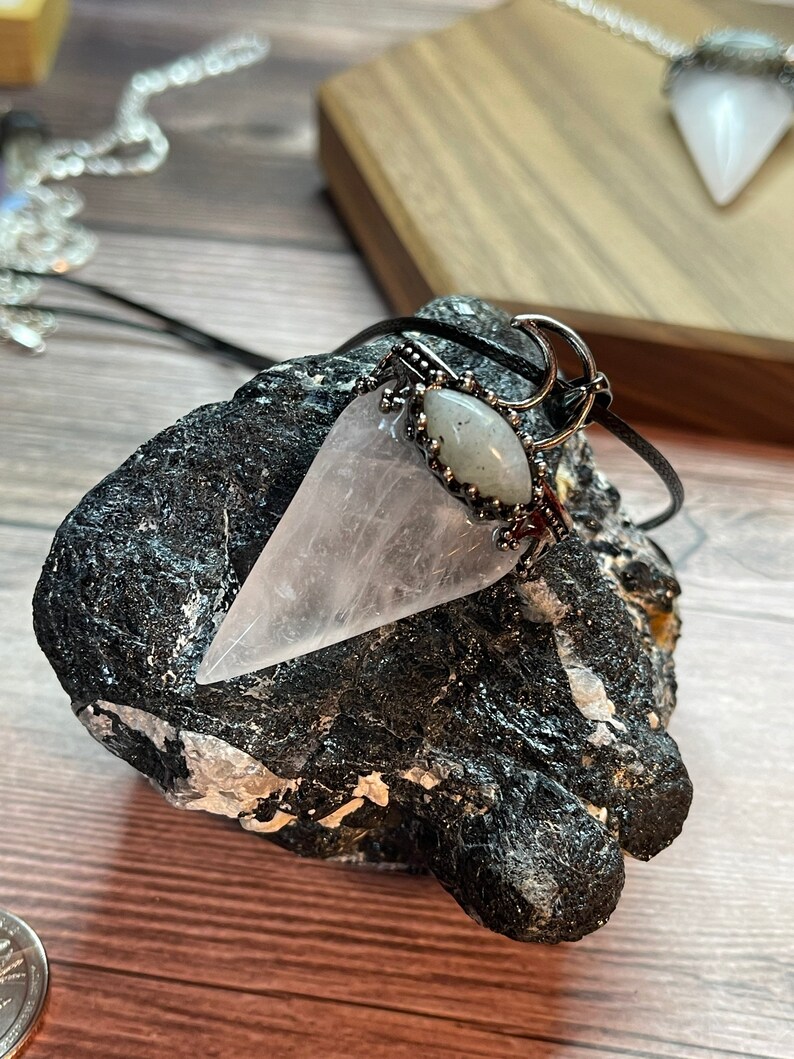 Triangle Quartz and Labradorite Reiki Pendant Necklace Mystic Collection