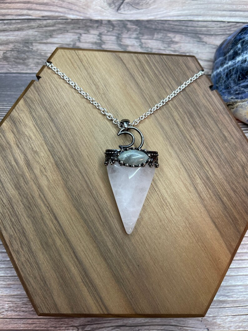 Triangle Quartz and Labradorite Reiki Pendant Necklace Mystic Collection