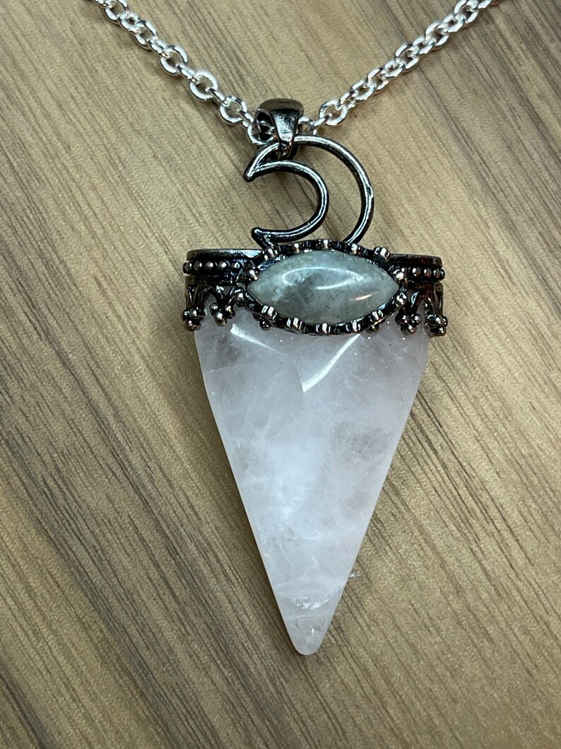 Triangle Quartz and Labradorite Reiki Pendant Necklace Mystic Collection