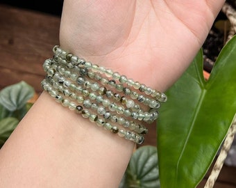 4 mm 7.5" Prehnite Bead Bracelet, Prehnite Stretchy Bracelet, Prehnite Crystal Jewelry, Prehnite Bracelet