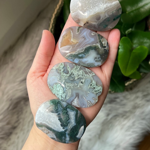 YOU CHOOSE Moss Agate Palm Stone, Moss Agate Palm, Moss Agate Pocket Stone, Crystal Palm Stone