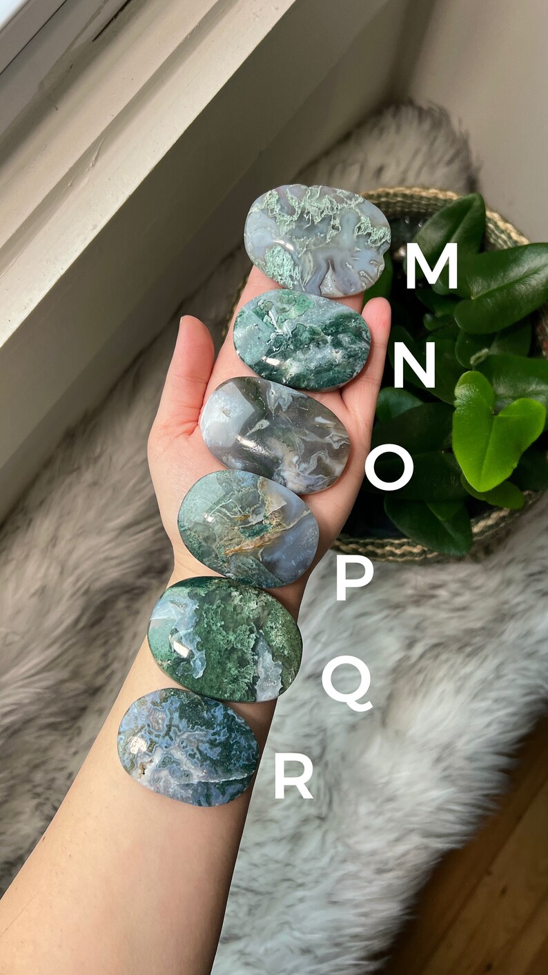 YOU CHOOSE Moss Agate Palm Stone, Moss Agate Palm, Moss Agate Pocket Stone, Crystal Palm Stone image 4