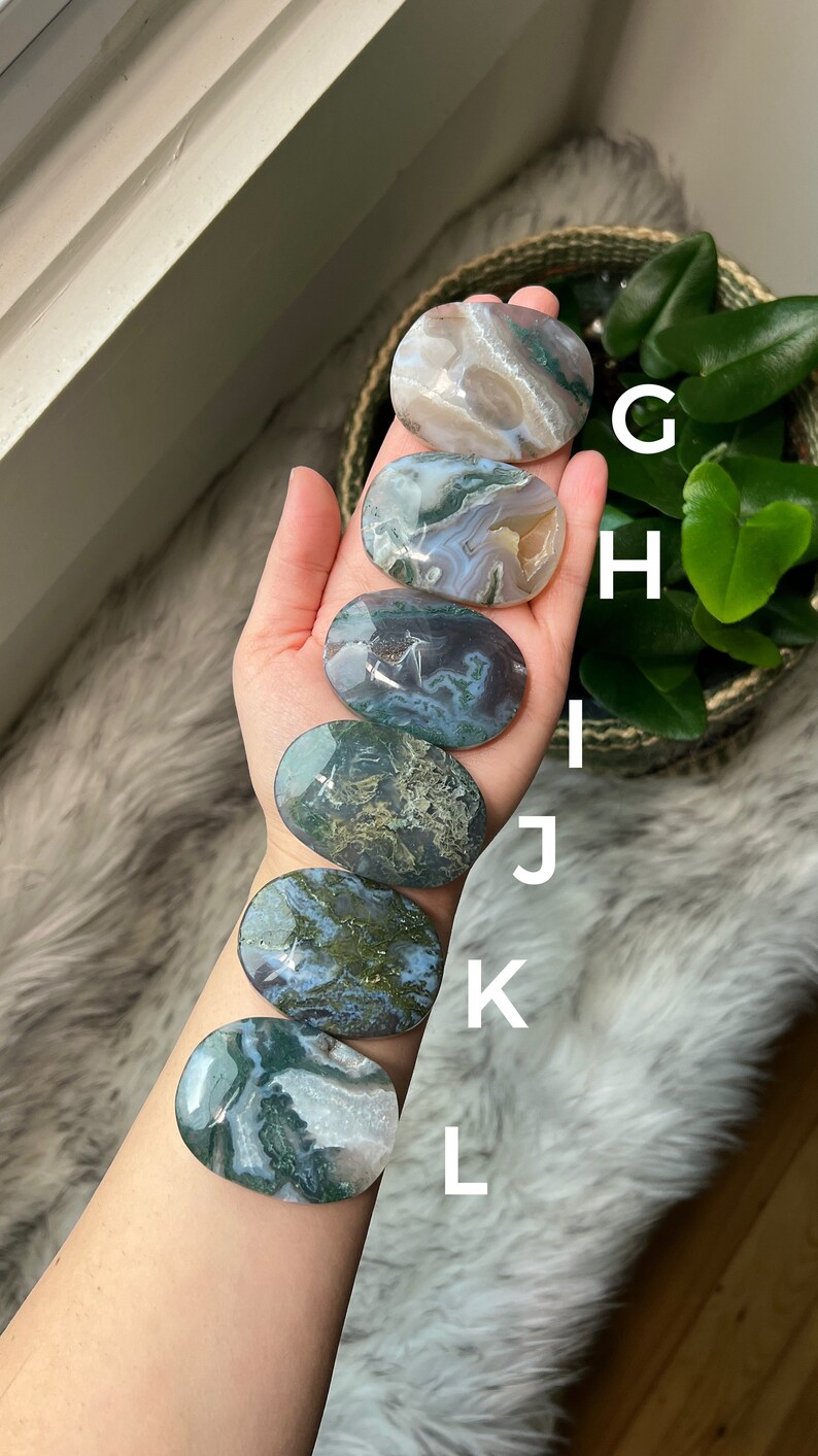 YOU CHOOSE Moss Agate Palm Stone, Moss Agate Palm, Moss Agate Pocket Stone, Crystal Palm Stone image 3