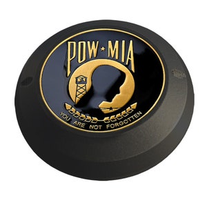 MotorDog69 Harley Black Gas Cap Coin Mount Set With POW MIA Challenge Coin for Softail Dyna Road King Sportster