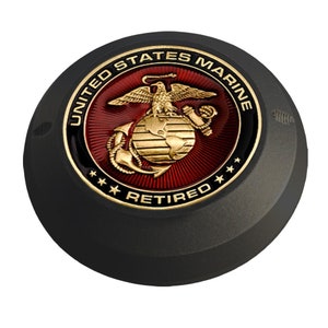 MotorDog69 Harley Black Gas Cap Coin Mount Set With Retired Marine Challenge Coin for Softail Dyna Road King Sportster