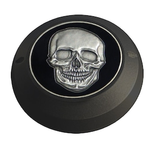 MotorDog69 Harley Black Gas Cap Coin Mount Set With Skull Challenge Coin for Softail Dyna Road King Sportster