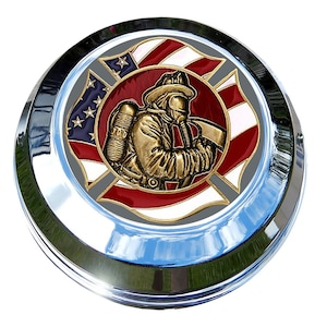 MotorDog69 Harley Gas Cap Coin Mount Set with Fire Rescue Flag for Softail Dyna Road King Sportster