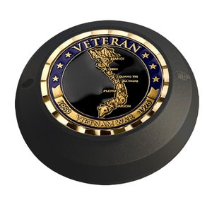 MotorDog69 Harley Black Gas Cap Coin Mount Set With Vietnam Veteran Country Challenge Coin for Softail Dyna Road King Sportster