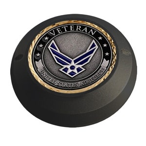 MotorDog69 Harley Black Gas Cap Coin Mount Set With Veteran Air Force Challenge Coin for Softail Dyna Road King Sportster