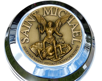 MotorDog69 Harley Gas Cap Coin Mount Set with Saint Michael for Softail Dyna Road King Sportster