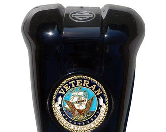 Veteran Navy Harley Horn Cover with Coin Mount, Black Waterfall