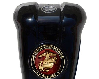 Retired Marine Harley Horn Cover Coin Mount Set - Black Waterfall
