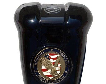 Black Harley Horn Cover Coin Mount Set - Police Motorcycle Medallion