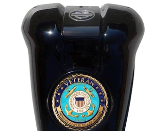 Coast Guard Veteran Harley Horn Cover Coin Mount: Black Waterfall