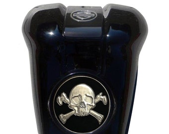 MotorDog69 Harley Horn Cover Coin Mount, Crossbones Black Waterfall