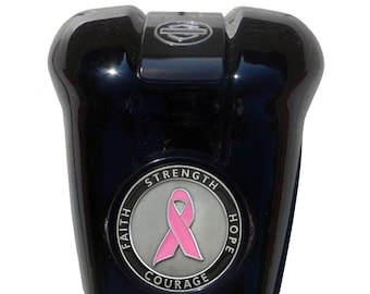 Breast Cancer Awareness Harley Horn Cover Coin Mount, Black Waterfall