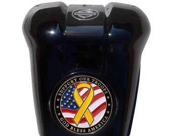 Harley Horn Cover Coin Mount, Support The Troops, Black Waterfall